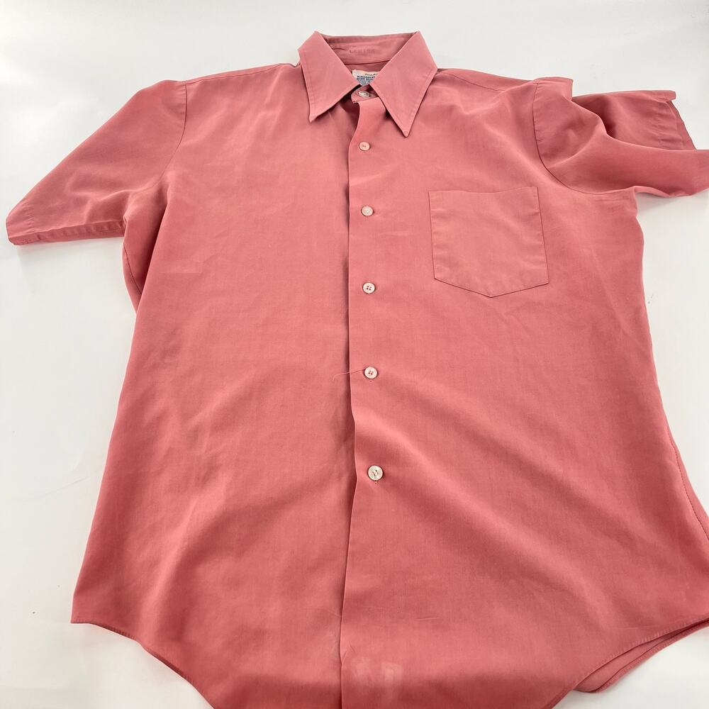 vintage men's shirt short sleeve button down solid mauve pink casual Large